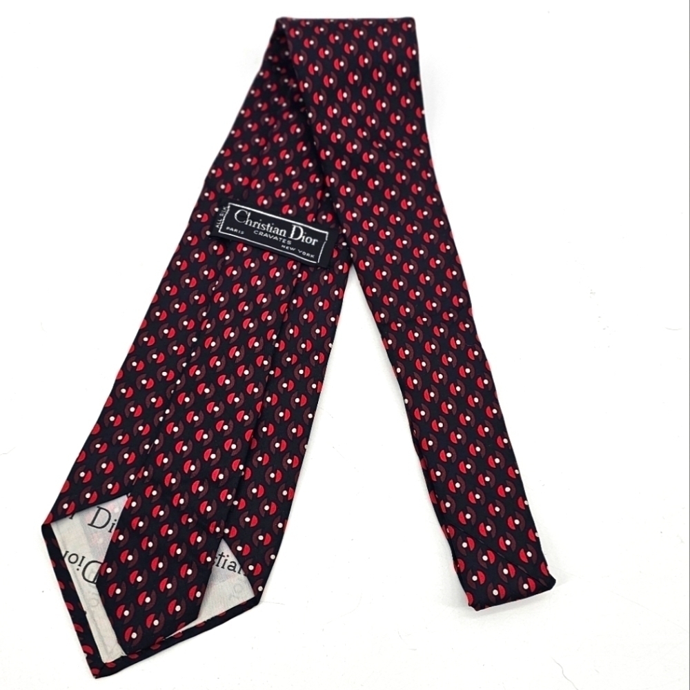 Christian Dior pattern vintage silk navy and red tie